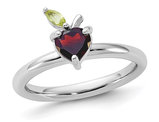 1.00 Carat (ctw) Natural Garnet Heart Ring in Sterling Silver with Peridot